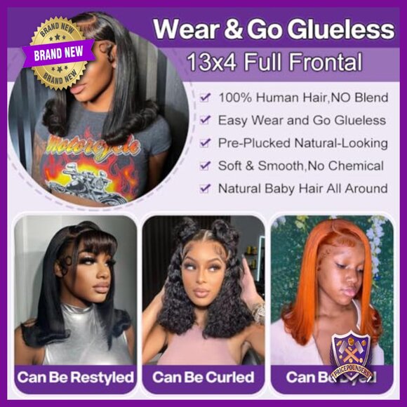 Human Hair Bob Wig 13x4 HD Lace Frontal Glueless 180% Density 16 Inch